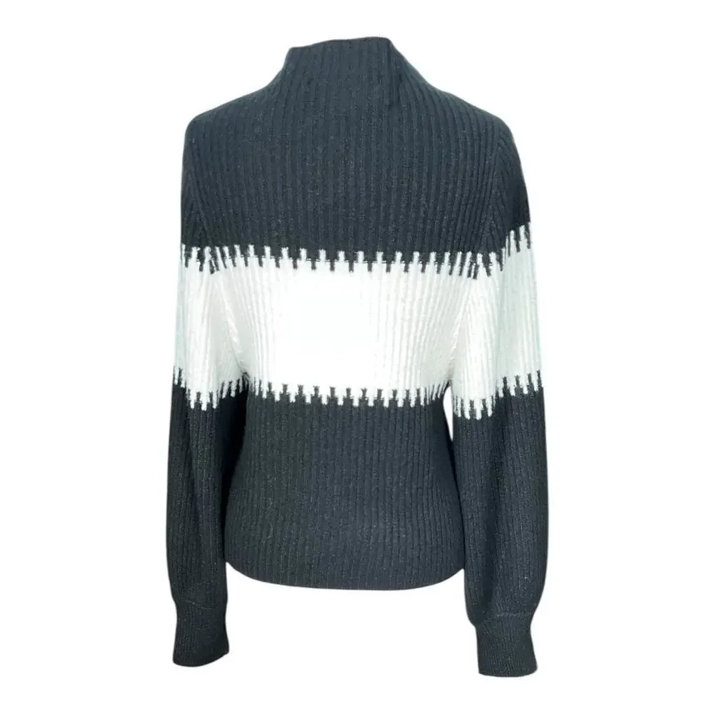 French Connection New Without Tag Black & White Sweater Medium Mock Turtle Neck